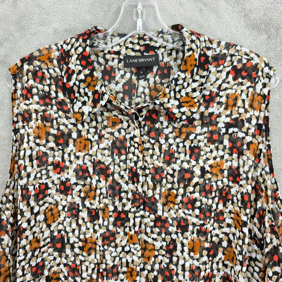 Lane Bryant Sleeveless Button Front Top 24 Black Brown Collared Sheer Split Back - Picture 4 of 11